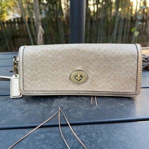 Coach Gold Metallic Leather Wristlet Clutch - Os